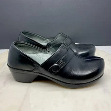 Dansko Shoes Womens Size 5.5-6 EU 36 Solstice Black Leather Slip On Heel Clogs