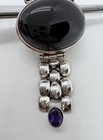 Thick Vintage Sterling Silver Big Onyx Amethyst Dangle Enhancer Pendant — photo 3