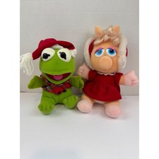 Vintage 1987 Muppet Babies Kermit Miss Piggy Christmas Plush Set Jim Henson