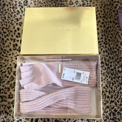 Michael Kors Pink Knit Headband & Fingerless Gloves Set Acrylic Winter O/S