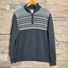 Weatherproof Vintage Men's Gray Fair Isle Half Zip Sweater Size L 100 Cotton