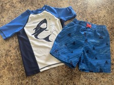 Boys Circo 3T Rash Guard Swim Trunks Set Swimming Shirt Shorts Shark Blue 4T 