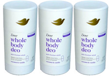 DOVE WHOLE BODY DEODORANT ANTI-FRICTION STICK COCONUT  VANILLA 2.6oz -Pack of 3