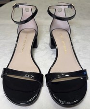Stuart Weitzman Nudist Block Heel Patent Leather Sandal Black Sz 7