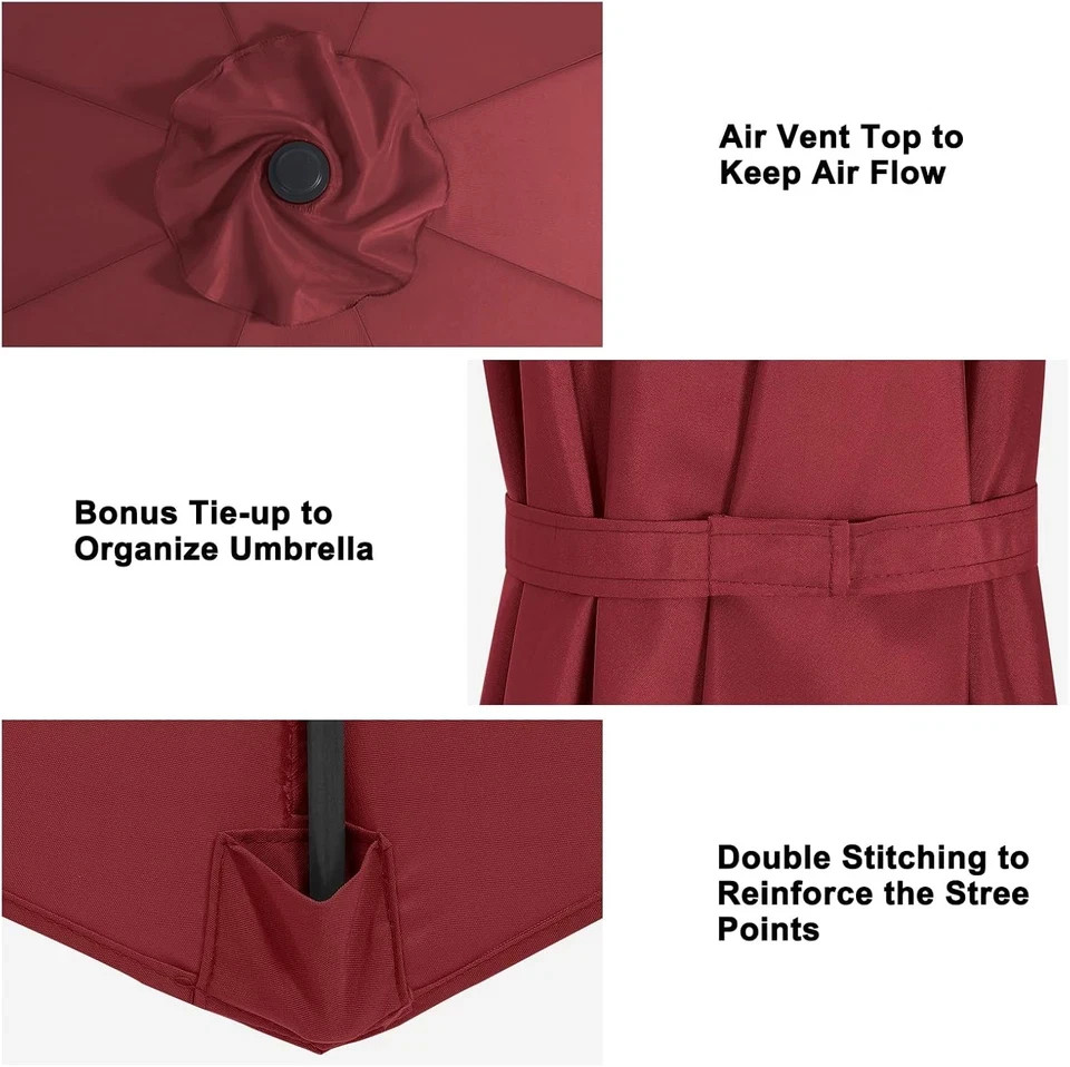 Patio Umbrella 9 Ft Replacement Canopy for 8 Ribs-Burgundy Canopy Only