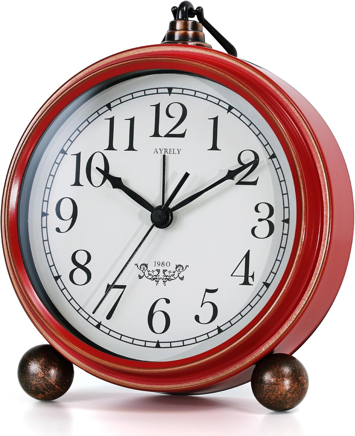 ® 5.3" Vintage Analog Alarm Clock, Battery Operated Metal Desk Clock, Retro Tabl