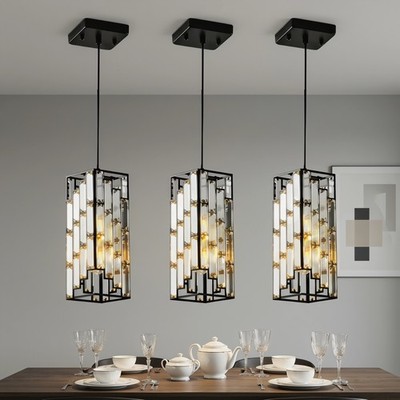 3 Pack 4'' Crystal Chandelier Modern Black Mini Pendant Light Kitchen Fixture