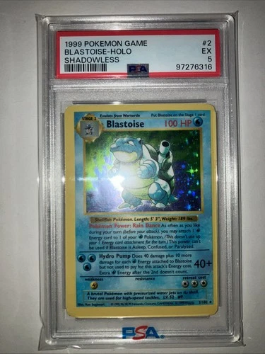 1999 POKEMON BASE SET SHADOWLESS #2 BLASTOISE-HOLO PSA 5