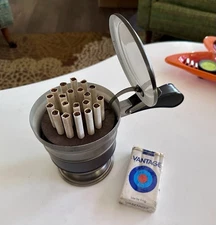 Vtg 1970’s Cigarette Dispenser Metal Cup With Handle & Empty Vantage Package