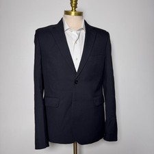 Saint Laurent Blazer Mens 40R Black Solid Notch Lapel Wool Two Button Uniform