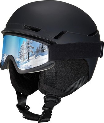 Ski Snowboard Helmet Medium Matte Black w/ Goggles Adult