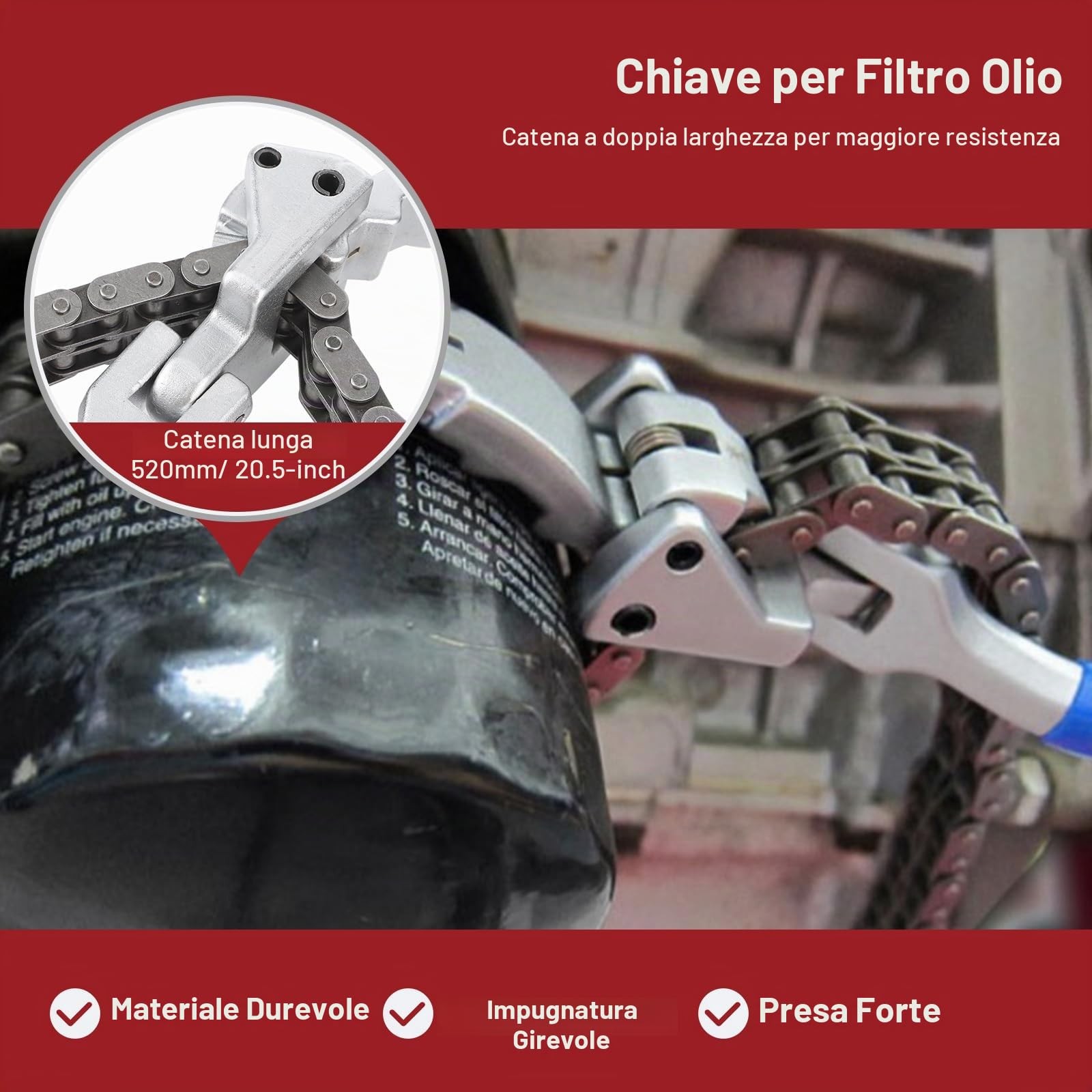 Chiave per Filtro Dell'olio a Catena 13,8 Pollici Utensile per Manutenzione Auto - Miniatura 2