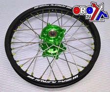 SM PRO 19x2.15 REAR WHEEL BLACK RIM, GREEN HUB, GREEN NIPPLES KAW KX450F 06-17