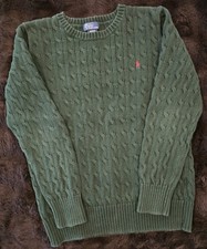 Vintage Polo Ralph Lauren Cable Knit Sweater XL 18-20 Green 90s Crewneck Crewnec