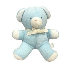 Vintage Bantam Teddy Bear Terry Cloth Light Baby Blue Plush Rattle Toy 7"