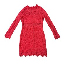 Lulus Womans Dress XL Pinkish Red Floral Lace Cutout Cocktail Party Formal