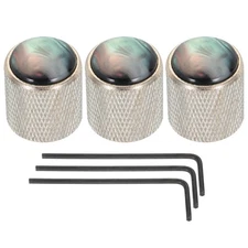 3 x Guitar Bass Dome Knobs Black Shell Top 6mm Silver Metal Volume Tone Control