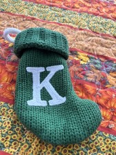 Letter K Knit Monogram Mini Stocking GREEN Wondershop Xmas Holiday Target 8" NEW
