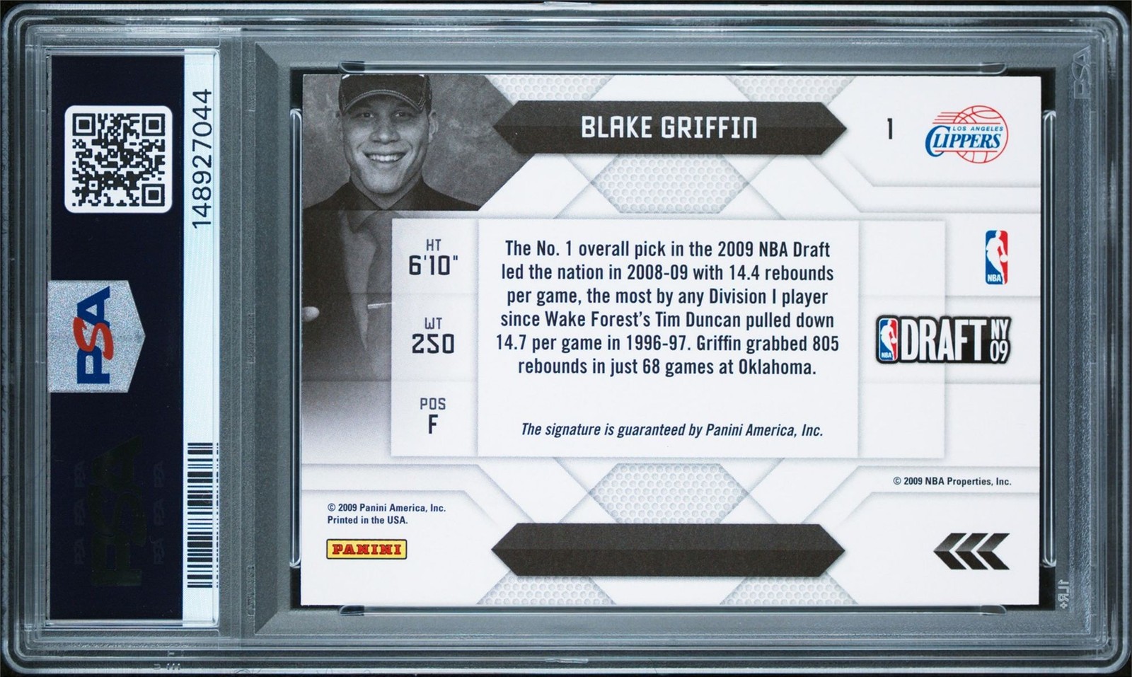 2009-10 Panini Prestige NBA Draft Class Blake Griffin Rookie Auto #1 PSA 9 TM2 view 2