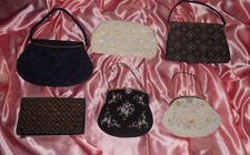Lot of 6 Vintage Beaded Handbags Purse Satin Lined France Hong Kong Mid 20th Cen