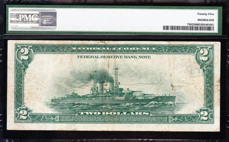 VERY NICE Bold & Crisp VF+ 1918 $2 Cleveland BATTLESIHP FRBN Note! PMG 25! 25713 - Image 3 of 3