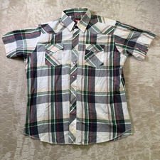 Wrangler Short Sleeve Shirt Men's XL Plaid Pearl Snap See Pics STAIN