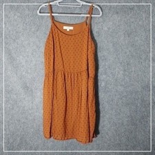 LOFT Dress M Swiss Dot Pleated Rust Spaghetti Strap Cottage Prairie Sundress