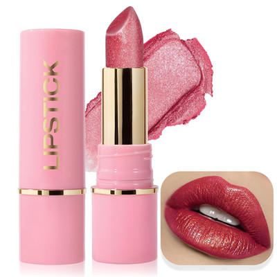Metallic Lipstick Pink Glitter Lip Stick Long Lasting Waterproof Shimmer Nude Li
