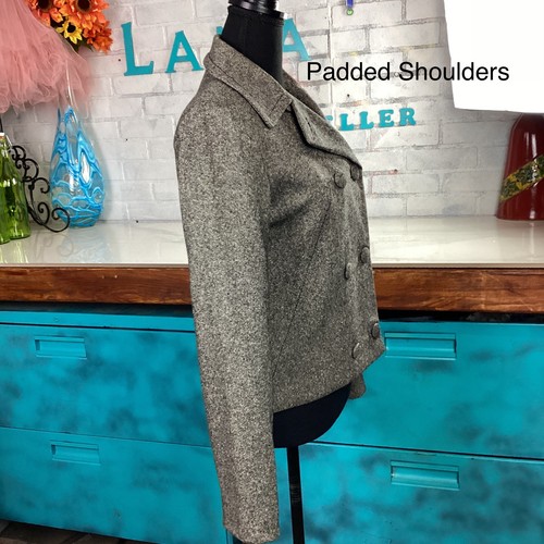 H&M zweireihige schwarz-weiße Tweed Wollmischung Damen bezogene Knöpfe, 4 - Bild 8 von 11