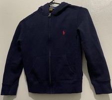 Polo Ralph Lauren Boys Hoodie Sweater Size Small 8 Full Zip Blu Red Pony