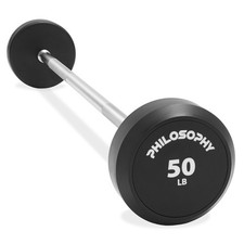 OPEN BOX - Rubber Fixed Barbell, Pre-Loaded Weight, Straight Bar - 50 LB