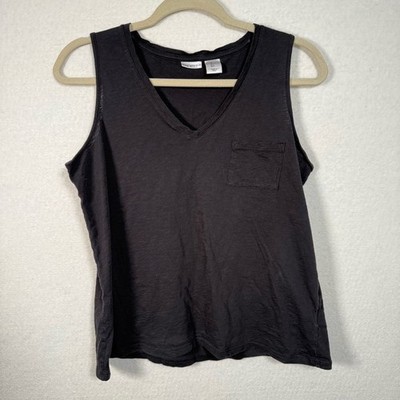 Max Studio Black V-Neck Tank Top Size Large Casual Everyday Go-See Pocket