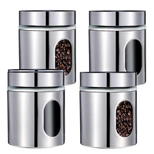 4 Piece Stainless Steel Glass Canister Set 20 oz | Airtight Food Storage Jars...