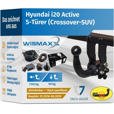 ANHÄNGERKUPPLUNG hor. abnehmbar für Hyundai i20 Active 16-20 +13pol E-Satz Erich