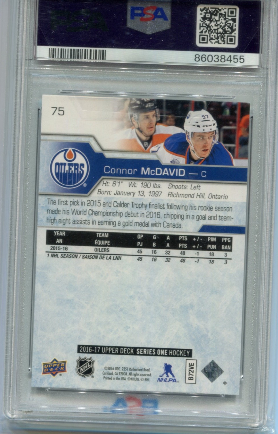 2016-17 Upper Deck - Connor McDavid #75 PSA 8 view 2