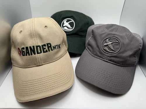 Lot of 3 Gander Mountain Logo Hats Cap ~ Gray Forest Green Tan Khaki Outdoor