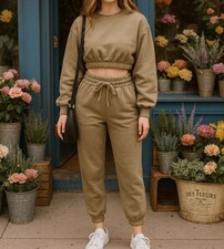 Zenana 2 Pcs Crop Sweatshirt Tracksuit Jogger Pants Set Outfit Active Lounge SM