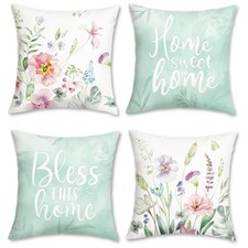 Throw Pillow Covers 18 x 18 Inch Purple Pink Flowers Leaves Watercolor Floral