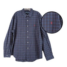 Ralph Lauren Classic Fit Plaid Button Up Navy Blue Men's Size XL Preppy Casual
