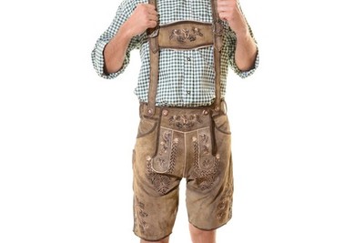 NEW Bavarian Oktoberfest Lederhosen Shorts Antique Brown Leather Tracht #ELK