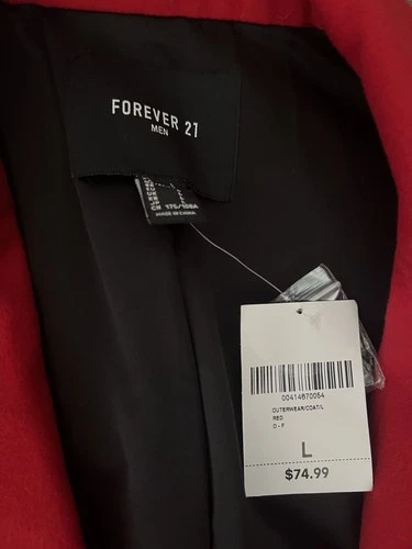 Forever 21 Men Red Single-Breasted Longline Overcoat image 3