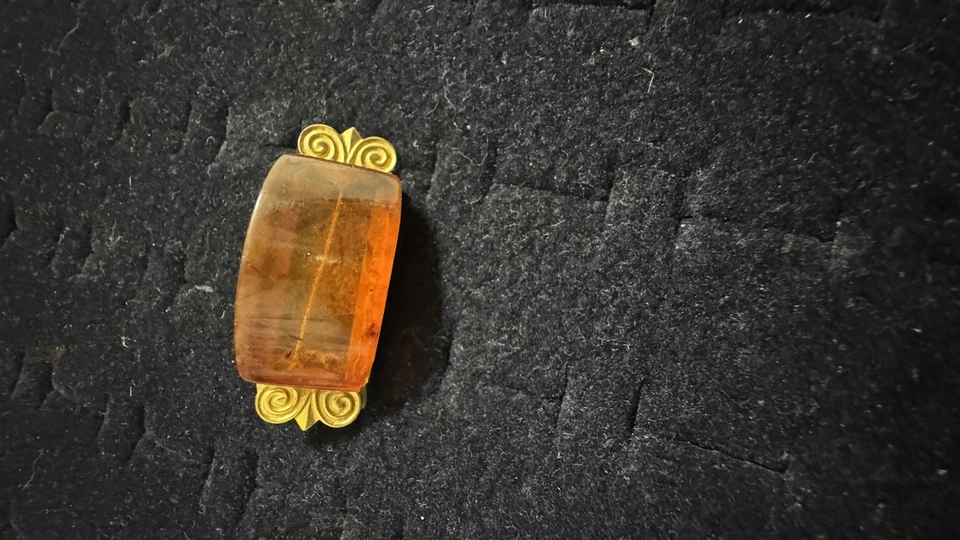 Russian Soviet Amber Brooch Pin vintage rectangular Брошка Янтарь 1960s - Image 2 of 4