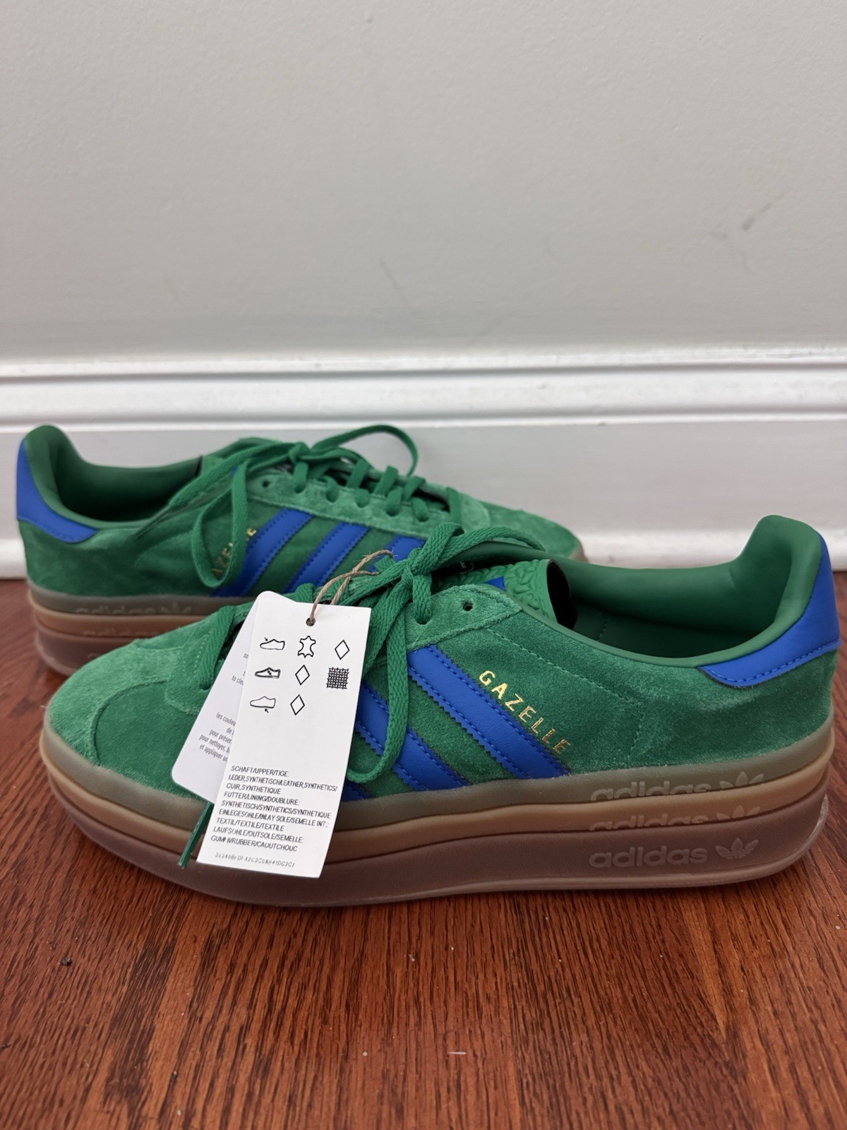 SAOLA Scarpe Adidas Originals Gazelle B nuove con etichette suola in gomma impilata verde blu donna taglia 9