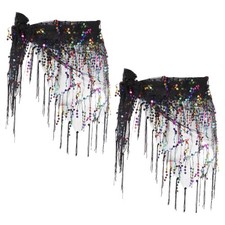 Belly Dance Hip Scarf Sequin Triangle Wrap Skirts Black/Colorful, Pack of 2