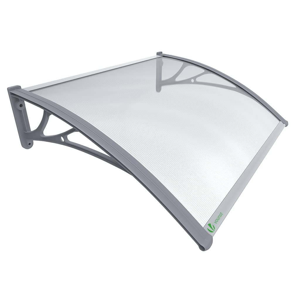 Vounot 120X80cm Front Door Canopy - Rust-Free Aluminum, 6Mm Polycarbonate, Weatherproof Rain Shelter Porch Awning, Grey - Image 2