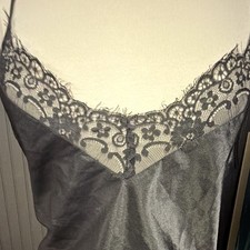 90s Y2K Black Satin Full Slip, Size XL Regular, Lace Trim, Adjustable Straps