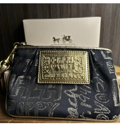 Bracciale COACH Papavero Nero e Oro Firmato CON SCATOLA