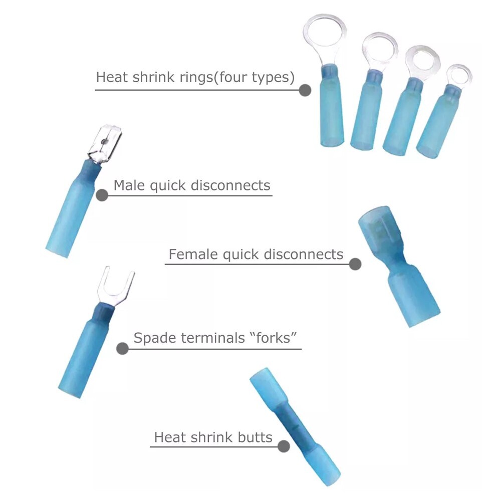 250x Heat Shrink Wire Connectors Electrical Ring Fork Spade Crimp Terminals Kit