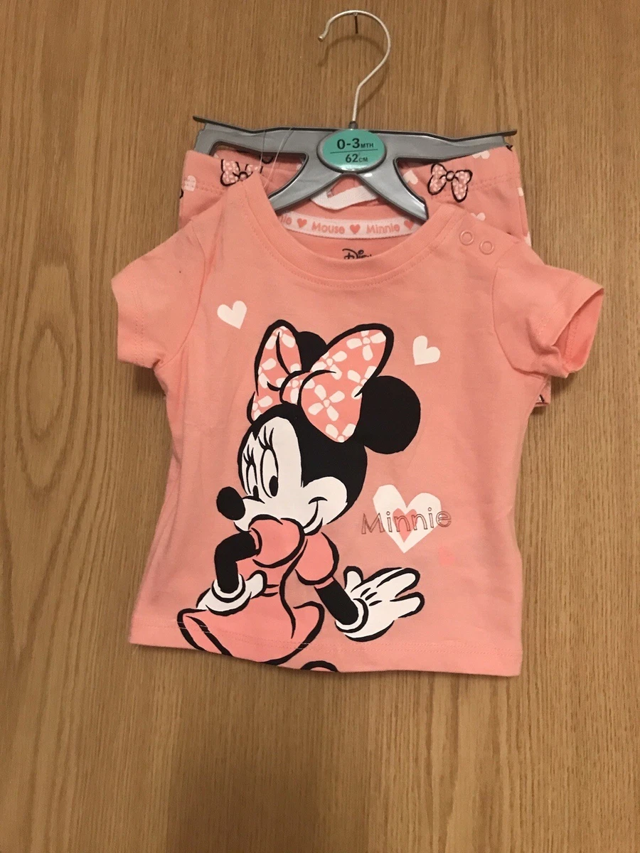 New Pink Disney Minnie Mouse 2 Piece Pyjamas Shorts T shirt Set