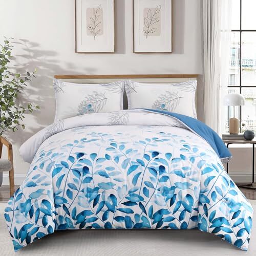 Comforter Set Botanical Leaves Comforter for Size 3 Pieces King Light Blue